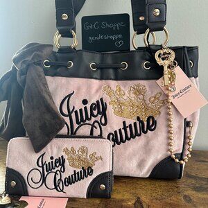 NWT Juicy Couture Key To Juicy Daydreamer Tote Bag Wallet Set Blush Pink Brown
